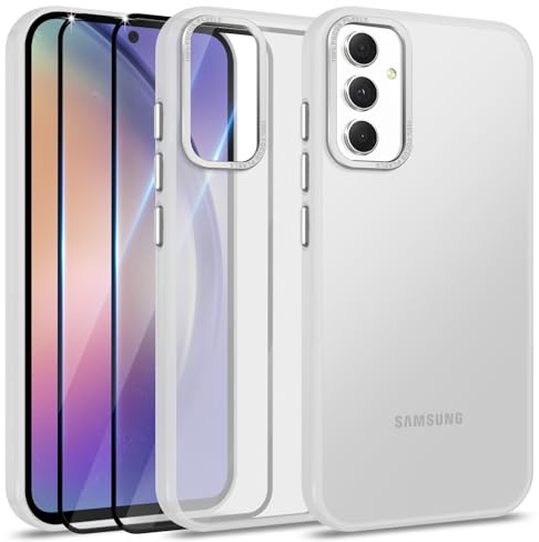Btstring Hülle für Samsung Galaxy A54 mit 2 Stück Schutzfolie, Minimalistische Transluzente Matte Schutzhülle, Stoßfeste Kratzfeste Anti-Fingerabdruck Case, Transparent
