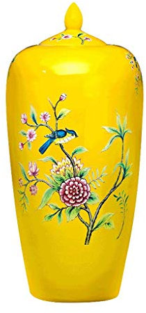 ROLTIN Vase en Céramique Vase à Poser au Sol Grand Classique pour Fleurs Sèches Décoration Art Maison Ménage Salon Hôtel Chambre Bureau Jaune 21 x 48 cm Pot