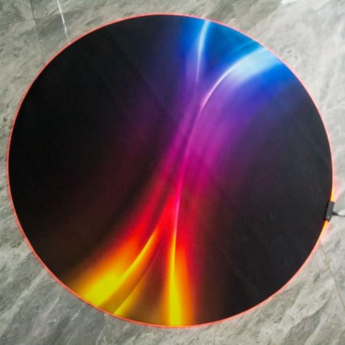 Lumineux Tapis de Chaise de Jeu pour Plancher de Bois Dur Antidérapant Rond 47 Pouces Protecteur de Sol Faible Encombrement LED Tapis de Chaise de Bureau Décoration de la Maison