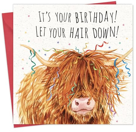 Twizler Lustige Geburtstagskarte Schottisches Hochlandkuh - Lustige Karte für Männer oder Frauen - Happy Birthday für Sie oder Ihn - Tierhumor - Innenseite unbeschriftet
