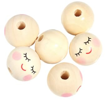 Morkite Lächeln Gesicht Holzperle, 200Pcs Holzperlen Mit Gesicht Holzkugeln Mit Gesicht Für Sorgenwurm Holzkugeln Mit Gesicht Holzperlen Natur 20mm Mit Gesicht Für Schmuck Machen Zubehör