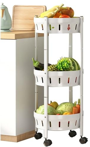 Rotation Pliantes Étagères de Rangement Rack, 3 Couches Chariot de Rangement Pliant pour la Cuisine, Panier de Rangement pour Légumes et Fruits, pour Légumes, Pommes de Terre, Oignons ( Color : Weiß )