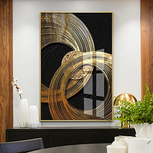 KADING Affiche de luxe abstraite en feuille d'or noire, peinture sur toile de plante d'art, tableau mural décoratif moderne pour décoration de salon, cadre intérieur 60x90cm (24x35 pouces)
