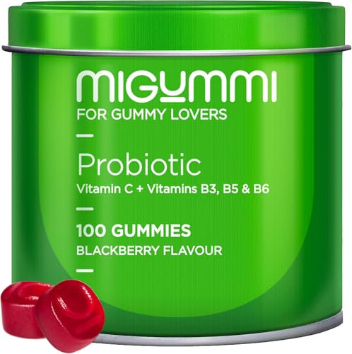 Gominolas Probióticos Intestinales - 100 Gummies sabor natural a Mora - Probióticos, Vitamina C, B3, B5 y B6 - Flora intestinal, Gases e Hinchazón - Bifidobacterium, Lactobacillus - Vitaminas Veganas