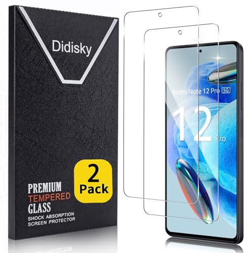 Didisky 2-Unidades Cristal Templado Protector de Pantalla para Xiaomi Redmi Note 12 Pro 4G, Note 12 Pro 5G, Note 12 Pro Plus, Antihuellas, Sin Burbujas, Fácil de Limpiar, 9H Dureza,Transparente