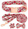 Girl Dog Collar and Lead Set with Bow Tie, Girl Dog Collar with Detachable Flower with Strong Gold Buckle, Adjustable Soft Padded Pet Collar for Small Medium Large Dogs L, Red rose