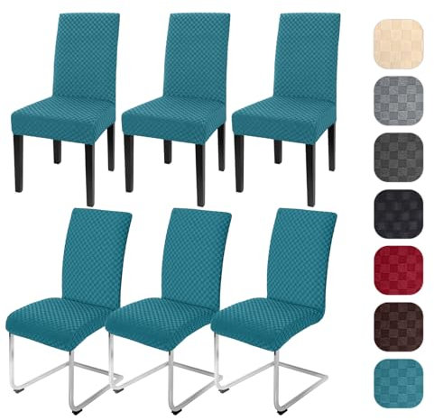Yugarlibi Jacquard Stuhlhussen 6er Set Stretch Stuhlhussen Schwingstuhl Elastische Moderne Stuhlbezug Abnehmbarer Waschbarer Stühle Schutz für Küche Restaurant Bar Hotel Bankett (Pfauenblau, 6 Stück)