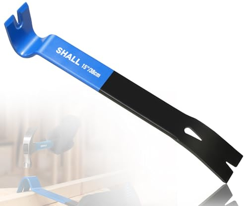 SHALL 15'' Flat Pry Bar, Heavy-Duty Nail Puller Crowbar, High-Carbon Steel Utility Claw Bar, Wonder Bar, Corrosion Resistant Nail Remover Pry Tool for Baseboard Removal, Home Remolding & Woodworking