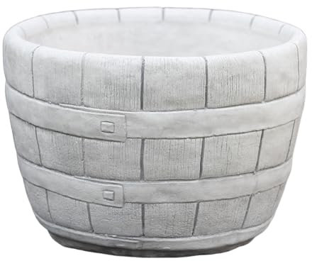 gartendekoparadies.de Pot de fleurs avec motif tonneau en bois L en fonte - Hauteur : 31 cm - 32 l - 26 kg - Gris - Résistant au gel - Pour l'extérieur