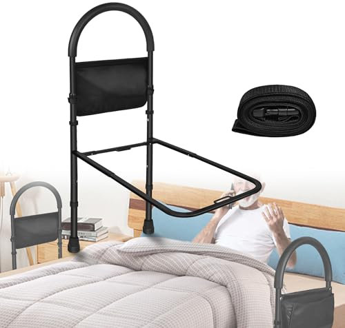 VA-Cerulean Aufstehhilfe Bettgitter Bett 83-113cm Höhenverstellbar Haltegriffe Hilfsmittel Für Senioren Rausfallschutz Bett Einstiegshilfe mit Ablagetasche Pflegebett Zubehör