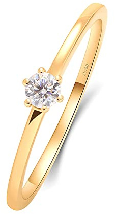 Beydodo Verlobungsring 750 Gold, Frauen Ringe Personalisiert Solitär mit Laborgezüchteten Diamant 0.1ct Eheringe Hochzeit Ring Nickelfrei Gr.54 (17.2)