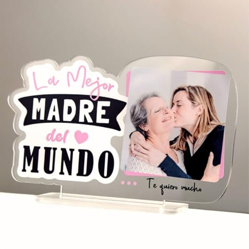DEREGALOOS Placa Decorativa Personalizada con fotos Día de la Madre. Placa Metacrilato con Fotos para Mamá. Marco de Fotos Original. Regalo original para madres.