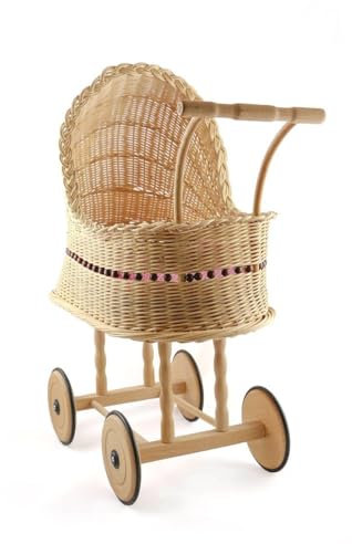 Puppenwagen, Korb braune Perlen geflochten Bärbel