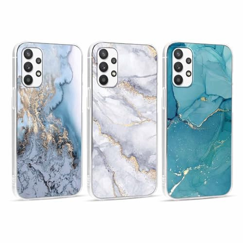 Xylota 3 Stück Handyhülle für Samsung Galaxy A15 5G 6,5 Hülle, Transparent Mode Case mit Aesthetic Marmor Muster, Weich Silikon Ultra Dünn TPU Stoßfeste Kratzfest Schutzhülle Cover für Samsung A15