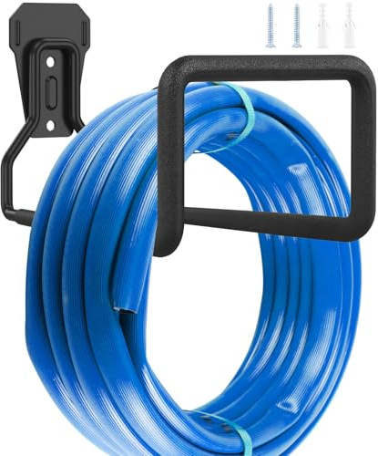 Metal Garden Hose Holder Heavy Duty Hose Hanger Wall Mounted Water Hose Holder Garage Hose Hook Sturdy Hose Storage Bracket Hose Stand Organizer with Fittings for Water Hose Extension Cords