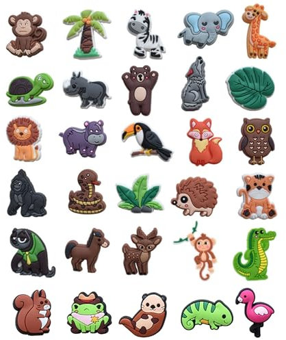 Niuhong 30 Pcs Schuh-Charm Kinder Crocs PVC Schuh Charms Karikatur Schuhanhänger Decoration Clogs Anstecker Schuhschmuck Schuhe Verzierung Knöpfe Schuhe DIY Zubehör (Wildtier)