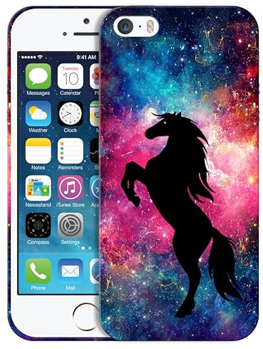 GlamCase for iPhone 5 / 5S / SE 1st Gen, iPhone 5 / 5S / SE 1st Gen Case - Horse Galaxy Space Stars Design Printed Cute Plastic Hard Protective Designer Back Case for iPhone 5 / 5S / SE 2016
