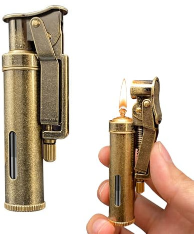 KUWUNG Vintage Feuerzeug, Benzinfeuerzeug Retro, Retro Feuerzeug, Classical Design Vintage Kerosin Lighter, Transparent Oil Tank Lighter, Nachfüllbar Mechanisches (Bronze)