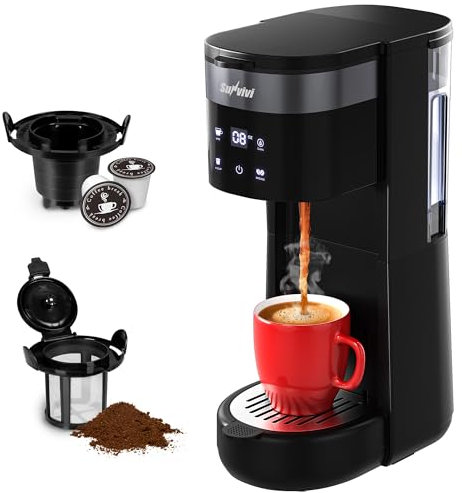 Sunvivi 3 in 1 single serve coffee maker, coffee maker for K-Cup pods, ground coffee and teas, 8-14 oz beer sizes, 30 oz removable water reservoir, 2 cup trays, function