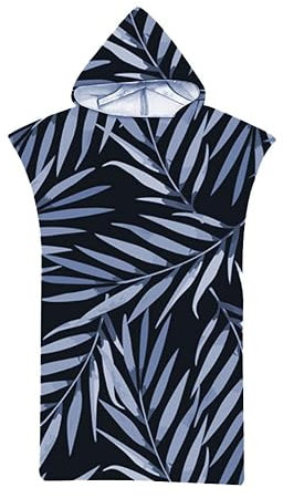 FEBE Badeponcho Bademantel Blätter Damen Herren 145x80 cm Badetuch mit Kapuze Surf Poncho Mikrofaser Kuschelig Schnelltrocken