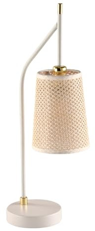 LQWELL® Tischlampe, Retro Vintage Tischleuchte, Weiß, Imitatgold, Beiger Stoffbezug E14 Nachttischlampe, Metall Schreibtischlampe Esstischlampe für Schlafzimmer Wohnzimmer, Keine Glühbirne