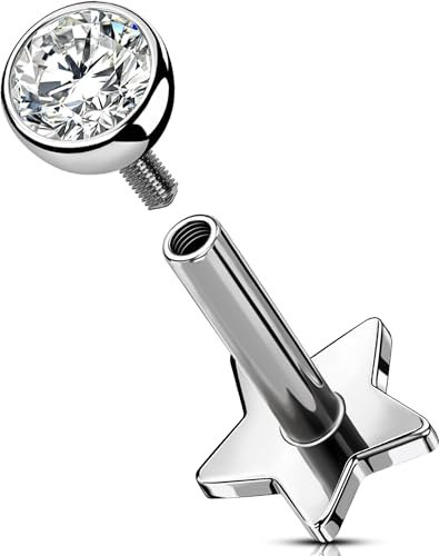 OUFER Body Piercing Titan Labret Piercing Jewellery 16G Internally Helix Earrings Lip Tragus Conch Stud Clear CZ 5/6/8/10/12mm Cartilage Earrings Lippenpiercing