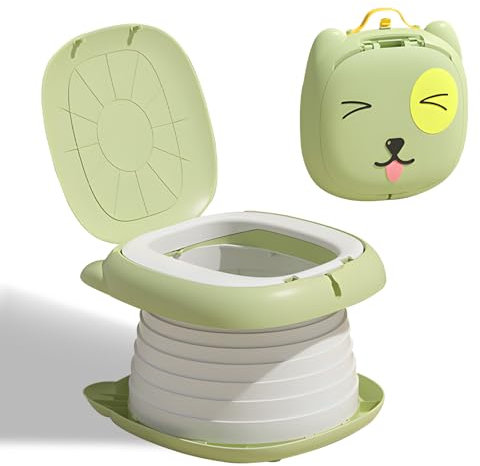 SilverChry Pot Pliable Enfant, Pot Enfant Toilette Pliable, Pot de Voyage pour Enfants avec Sac à Déchets Conviennent aux Embouteillages, au Camping, au Shopping et aux Voyages(Vert)