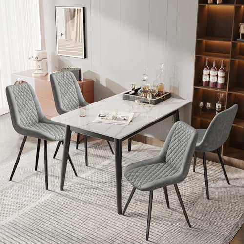 Hawthyhome Esszimmerstühle 4er Set Kunstleder Küchenstuhl Polsterstuhl gepolstert für Wohnzimmer Schlafzimmer Küche mit Rückenlehne, Hellgrau