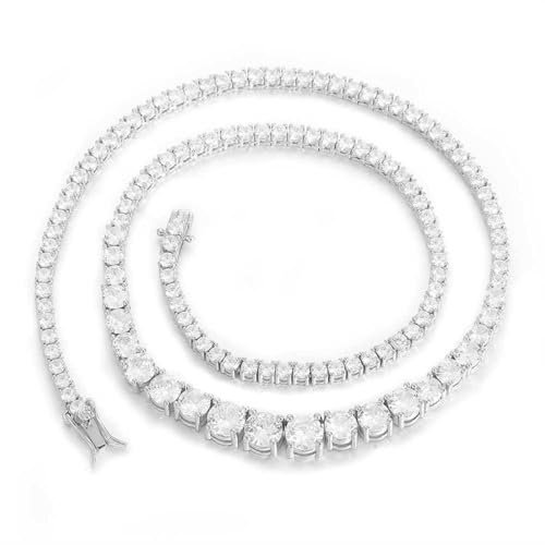 WAHZAUS 3–7 mm abgestufte Tennis-Halskette für Damen und Herren – 18 Karat Weißgold überzogenes Zirkonia, künstliches Weiß/Gold, Diamant-Halskette, Tennis-Halskette, Rundschliff, Edelsteinkette, 20