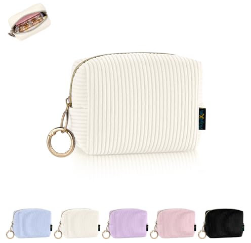 Mini Tasche Kleine Kosmetiktasche Schminktasche Damen Make up Tasche Reise Zubehör Verdickter Cord Kulturtasche mit Reißverschluss Kulturbetuel Organizer Geschenk Beste Freundin 11*5,5*8,5cm(Beige)