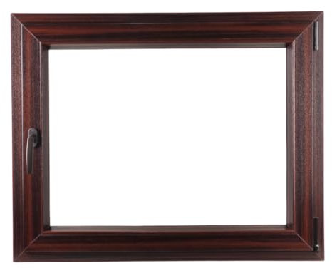 ALUCON Kellerfenster 600x500 mm – Fenster 60x50 cm – Kunststofffenster Innen Mahagoni/Außen Mahagoni – Flügelfenster DIN Rechts