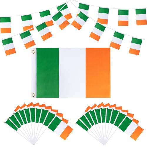 51 Stück irische Flaggen für St. Patrick's Day Party-Dekorationen, inklusive doppelseitiger irischer Flagge, 152 x 91 cm, 20 kleine Irland-Flaggen und 30 irische Flaggen-Wimpelkette