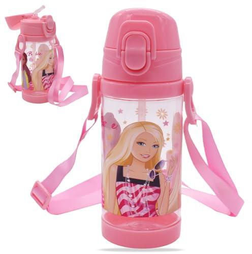 PLNVNVP Gourdes Barbi Fille Rose Gourdes d'eau Enfant 450 ML Barbi Princesse Gourde Enfant avec Paille Anti-Fuite Gourdes sans BPA pour l'école, Les Sports et la Maternelle