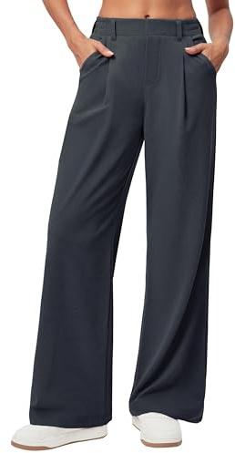 Timuspo Palazzo Pantalon d'affaires en maille gaufrée pour femme - Élégant et décontracté - Taille haute - Avec élastique - Coupe large - Pantalon de loisirs