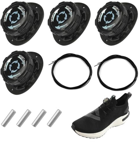 Pack of 4 Automatic Screw Lock Shoelaces, No, Screw Lock Shoes, Installation Required, Shoelaces, Screw Closure, Automatic Shoelaces, Sneaker Lock Shoelaces, black, Medium