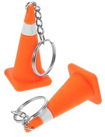 BESPORTBLE 2 Stück Kleiner Verkehrskegel Schlüsselanhänger aus Silikon und Edelstahl Niedlicher Orangefarbener Kegelanhänger für Zuhause und Taschen Leicht und Multifunktional