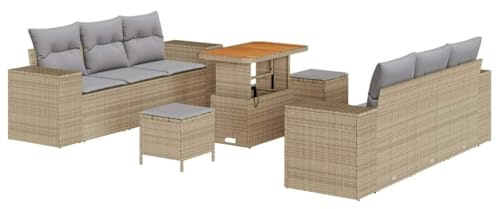 vidaXL 9-teiliges Garten-Sofaset mit Kissen in Beige, aus Poly-Rattan und für den Sonnenraum geeignet. Perfekt für Balkon oder Außenbereich, Terrasse Möbel und Lounge Deko.
