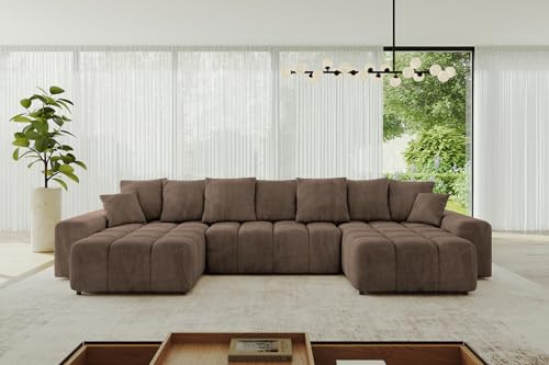 ALTDECOR Ecksofa in U-Form mit Schlaffunktion und Bettkasten Corner Sofa Bett Eckcouch Couch L-Form Schlafcouch Ausziehbar Wohnlandschaft Schlafsofa Cauchsofa ENIL-U 390x175x84 Braun