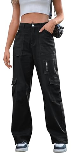 IVIR Cargohose Damen hohe Taille breites Bein Casual Hosen mit 7 Taschen elastische Schnüre Baggy Y2K Hosen