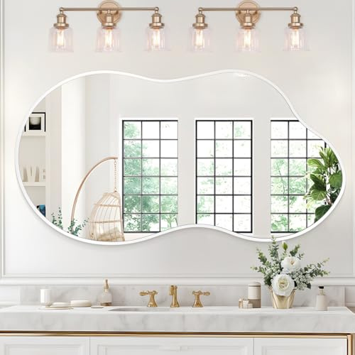 JJUUYOU Unregelmäßiger Wandspiegel, groß, dekorativ, 50 x 90 cm, asymmetrischer Rahmen aus Luftfahrt-Aluminiumlegierung, für Schlafzimmer, Wohnzimmer, Garderobe, Eingangsbereich