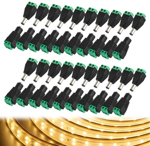 kclkda 40Pcs 5.5 × 2.1 mm DC Power Jack Connector Adapter Plug, Male and Female Screw-Terminal Barrel DC Connector, 12–36 V (Up to 5 A) for CCTV DVR LED Strip Security Camera Router