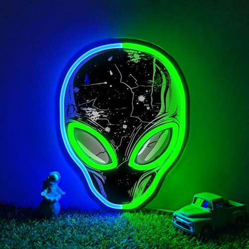 GGAQQ Alien Neon Schild Gaming LED Neonlicht | UV Design; Cyberpunk Deko für Jugendzimmer Gaming-Zimmer Bar Spielzimmer Wohnzimmer Wanddekor
