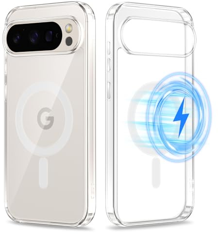 Yoedge Magnetica Cover per Google Pixel 9 Pro XL 5G Compatibile con MagSafe 6,8, Trasparente Custodia con Magneti Ultra Sottile Morbida Silicone TPU e PC Back Antiurto Protettiva Case, Trasparente
