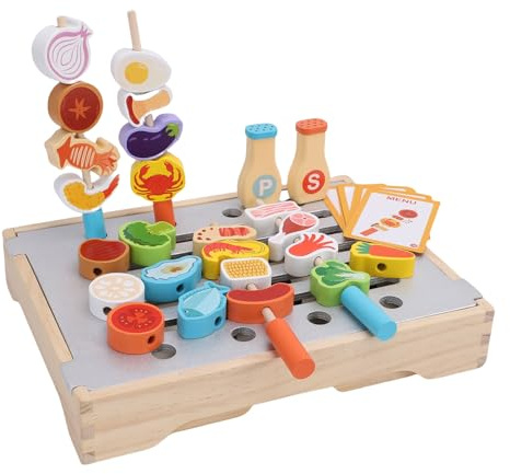 Hamwesh Juego de Parrilla para Barbacoa para Niños, Multifunción de Madera, Juego de Parrilla para Niños, de para con Herramientas para Asar Alimentos de Juguete para y Niñas a Partir de 3 Años