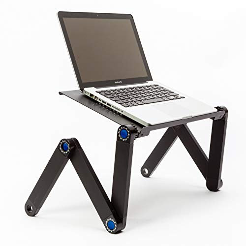Technosmart Notebook Ständer Laptop Tisch Tablett für Bett Frühstück Ergonomisch Verstellbar Aluminium Schwarz, 54 x 27 x 5 cm
