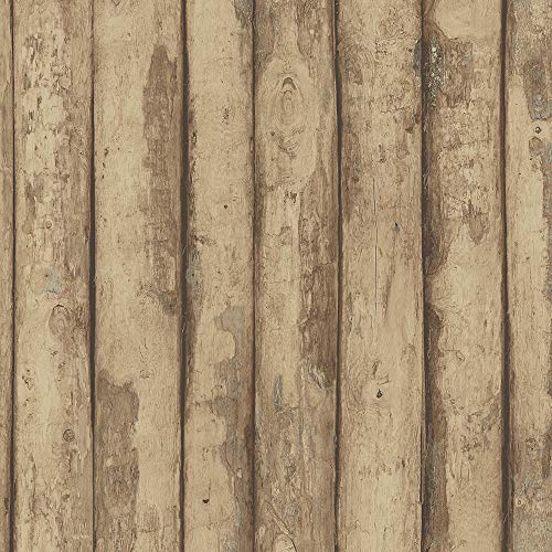 FH37536 - Homestyle Rustic Wooden Logs Brown Galerie Wallpaper