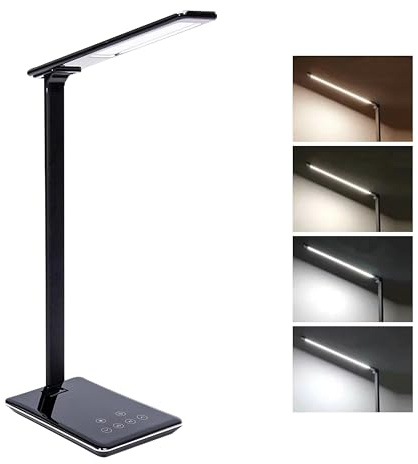 ARSUK Desk Lamp, Eye-Caring Foldable Study Lamp with Touch Control, Adjustable Brightness & 4 Colour Modes, Dimmable Reading Light for Home Office, Bedroom & Bedside, Black