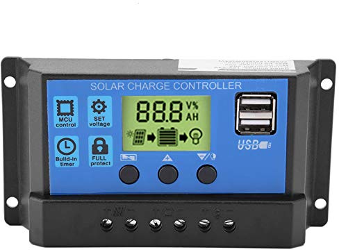 Akozon Solar Ladegerät Controller Solarpanel Laderegler Solarladegerät-Controller Intelligentes Panel-Batterie-Regler PWM 12V 24V Dual-USB Solar Laderegler LCD Panel Laderegler(YJSS-30A)