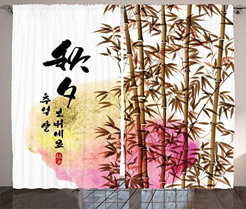 ABAKUHAUS Bambus Rustikaler Gardine, Japanischer Bambus Asiatische, Schlafzimmer Kräuselband Vorhang mit Schlaufen und Haken, 280 x 225 cm, Magenta Karamell