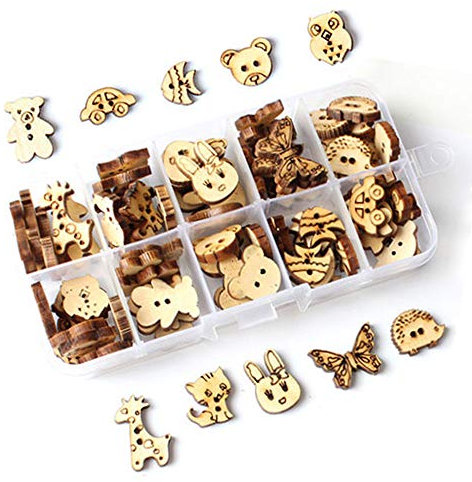 Anyasen 100 Stück Holzknöpfe Handmade zum Nähen und Basteln - Handwerk Dekorationen für Scrapbooking DIY Craft - 2 Löcher Tiereform